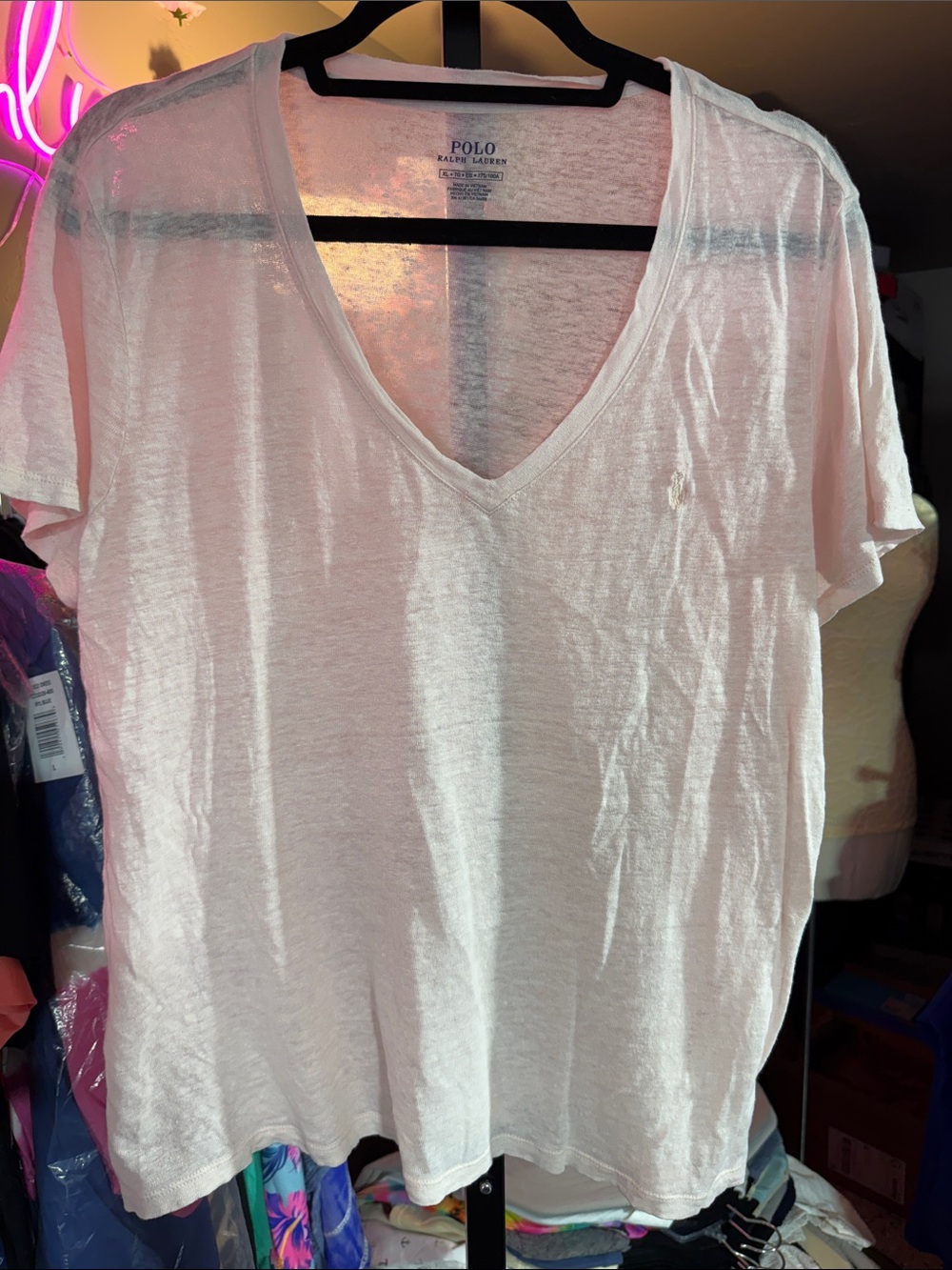 Polo by Ralph Lauren Light Pink V-Neck Slub Short Sleeve Tee